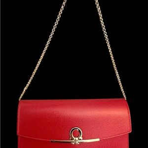 NEW Red Leather Salvatore Ferragamo Gancini Clutch Mini Bag